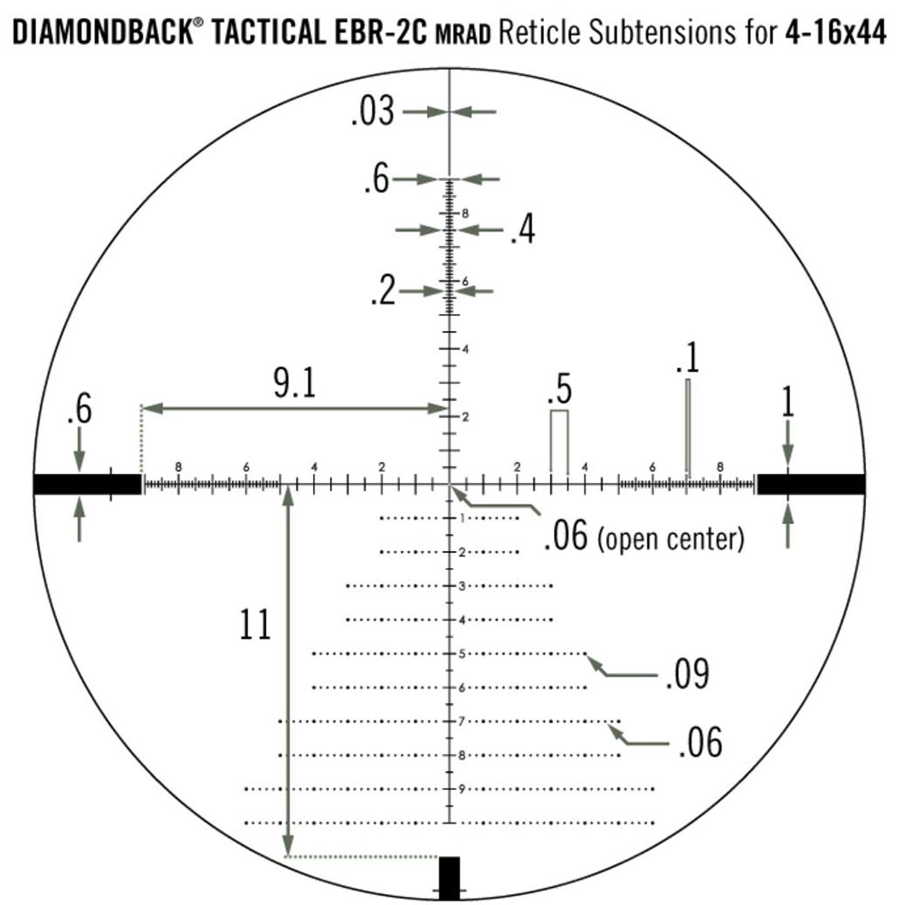Vortex Diamondback Tactical, 4-16x44, EBR-2C MRAD, FFP, kikarsikte, långhållsskytte, 30 mm mellantub, parallaxjustering
