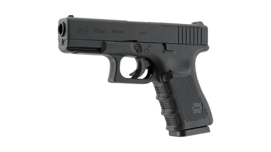 GLOCK 19 Gen4 MOS CO2 6mm airsoftpistol i svart färg med optikfäste och kompakt design