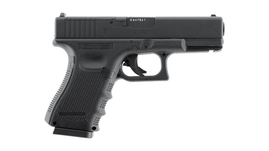 GLOCK 19 Gen4 MOS CO2 6mm airsoftpistol i svart färg med optikfäste och kompakt design