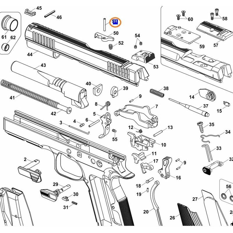 CZ - CZ75/83/97/TS/SP01 - Extractor pin #33 - P09/07 - Extractor pin - #51