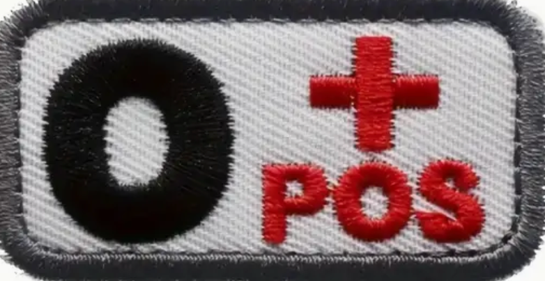 Blodgrupp 0+ Pos – Vit/Svart/Röd – Patch