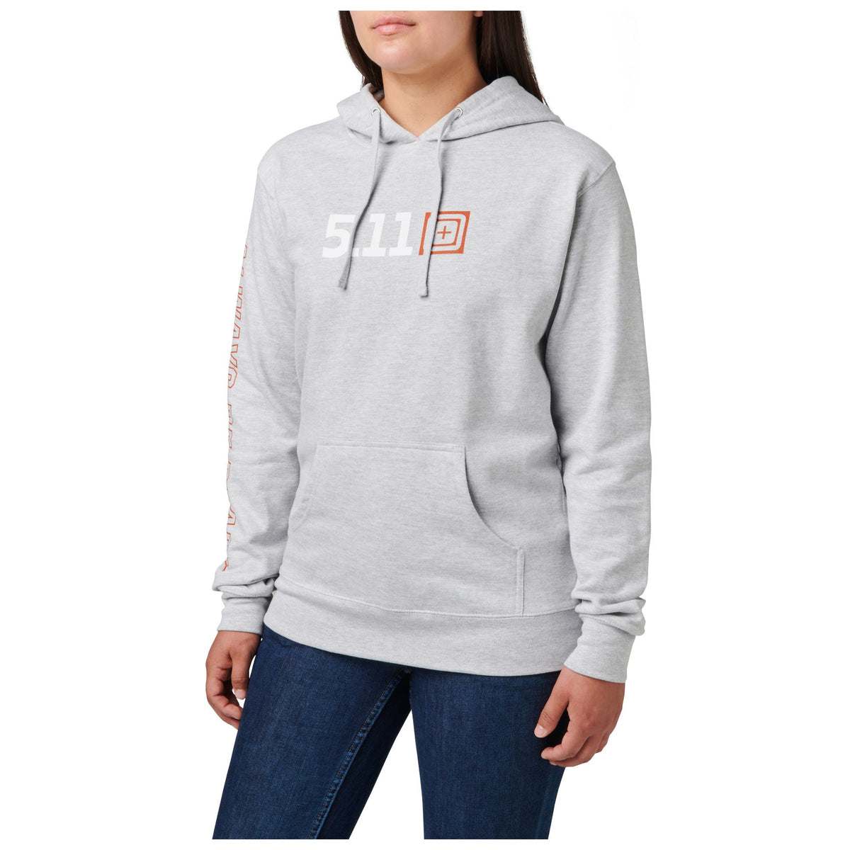 Women's 5.11 Logo Hoodie i Heather Gray med tydlig 5.11-branding