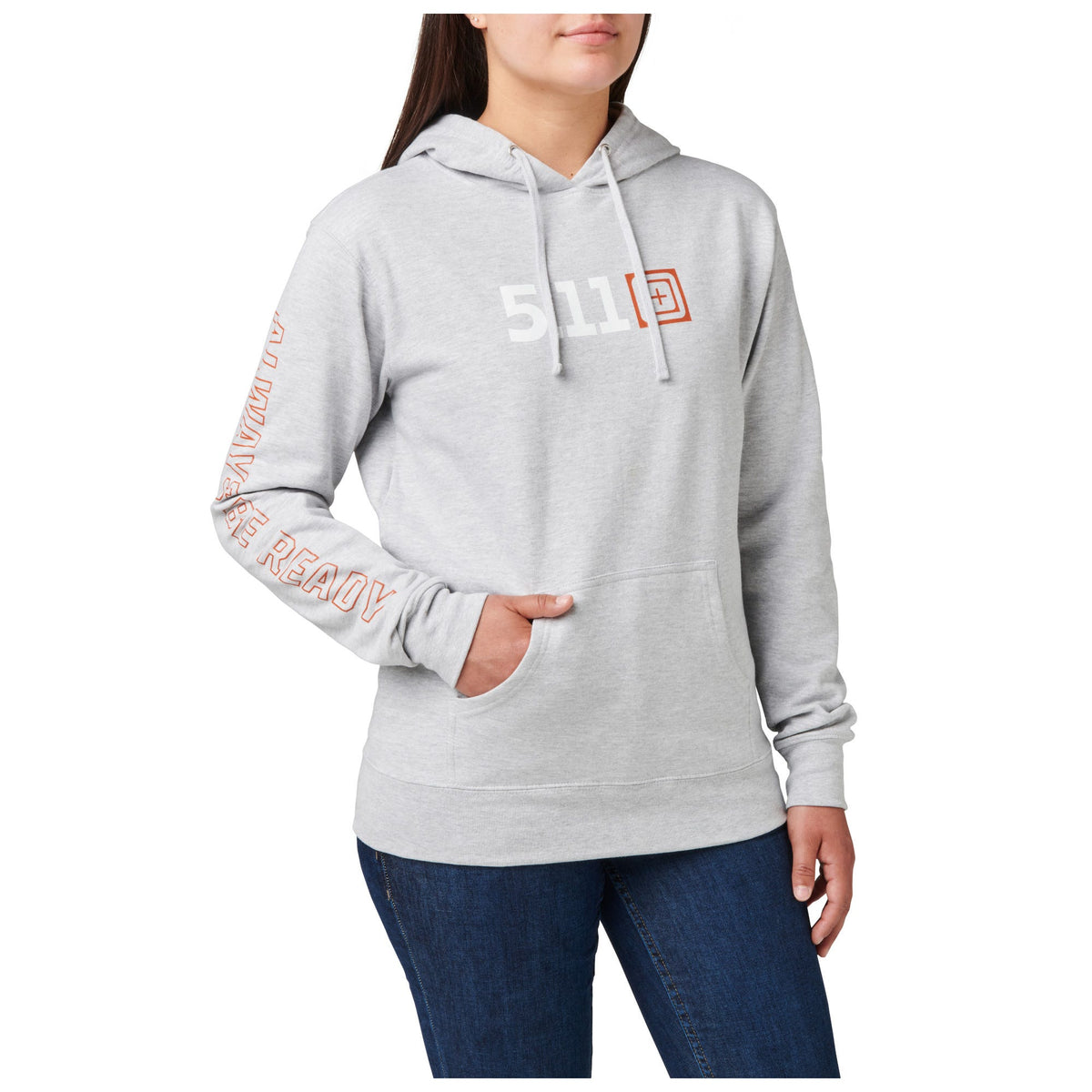 Women's 5.11 Logo Hoodie i Heather Gray med tydlig 5.11-branding