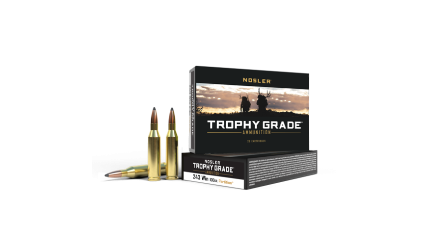Nosler -  Trophy Grade Ammunition - 243 Win - 100g - PT SP - 20/ask