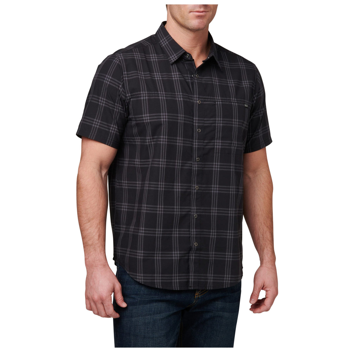 5.11 Wyatt Short Sleeve Plaid Shirt i Black Pld2