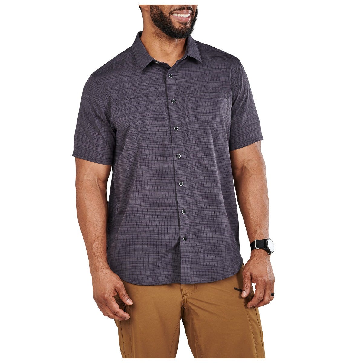 5.11 Tactical Ellis Short Sleeve Shirt Volcanic, kortärmad skjorta framifrån på neutral bakgrund