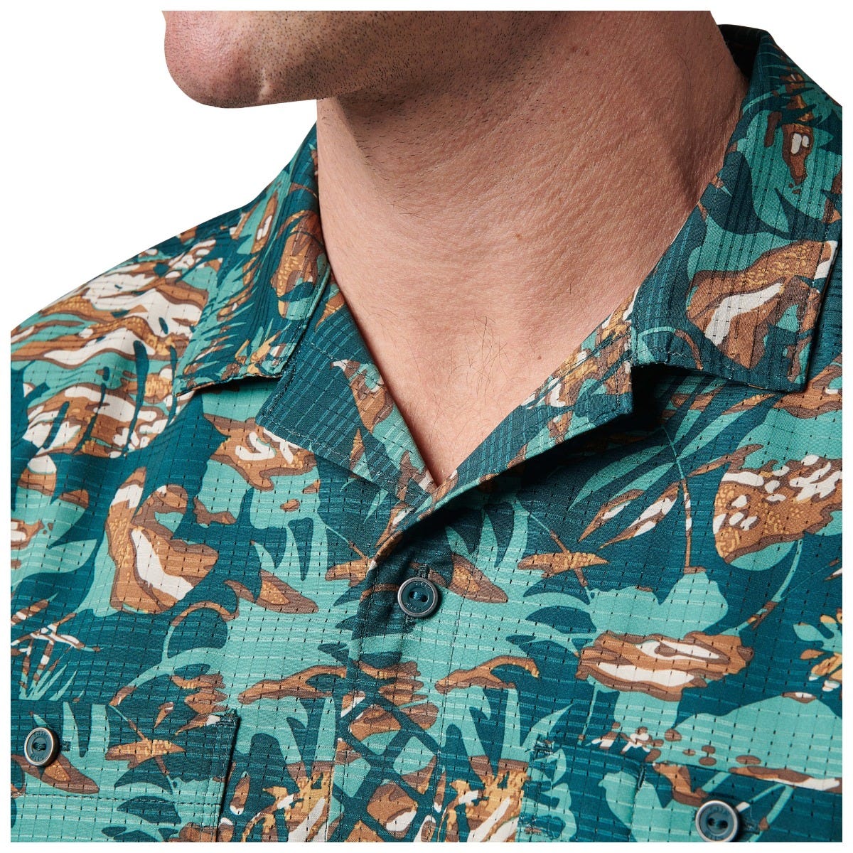 5.11 Adventure Print Short Sleeve Shirt i Mussel Blue Neu Vay Camo, kortärmad skjorta med tryckt design