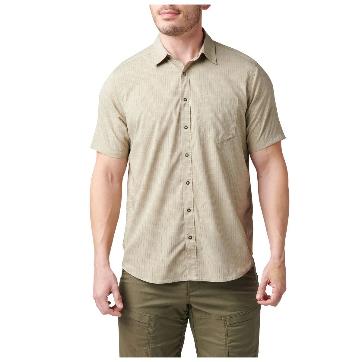5.11 Aerial Short Sleeve Shirt i Khaki, kortärmad skjorta med knäppning framtill