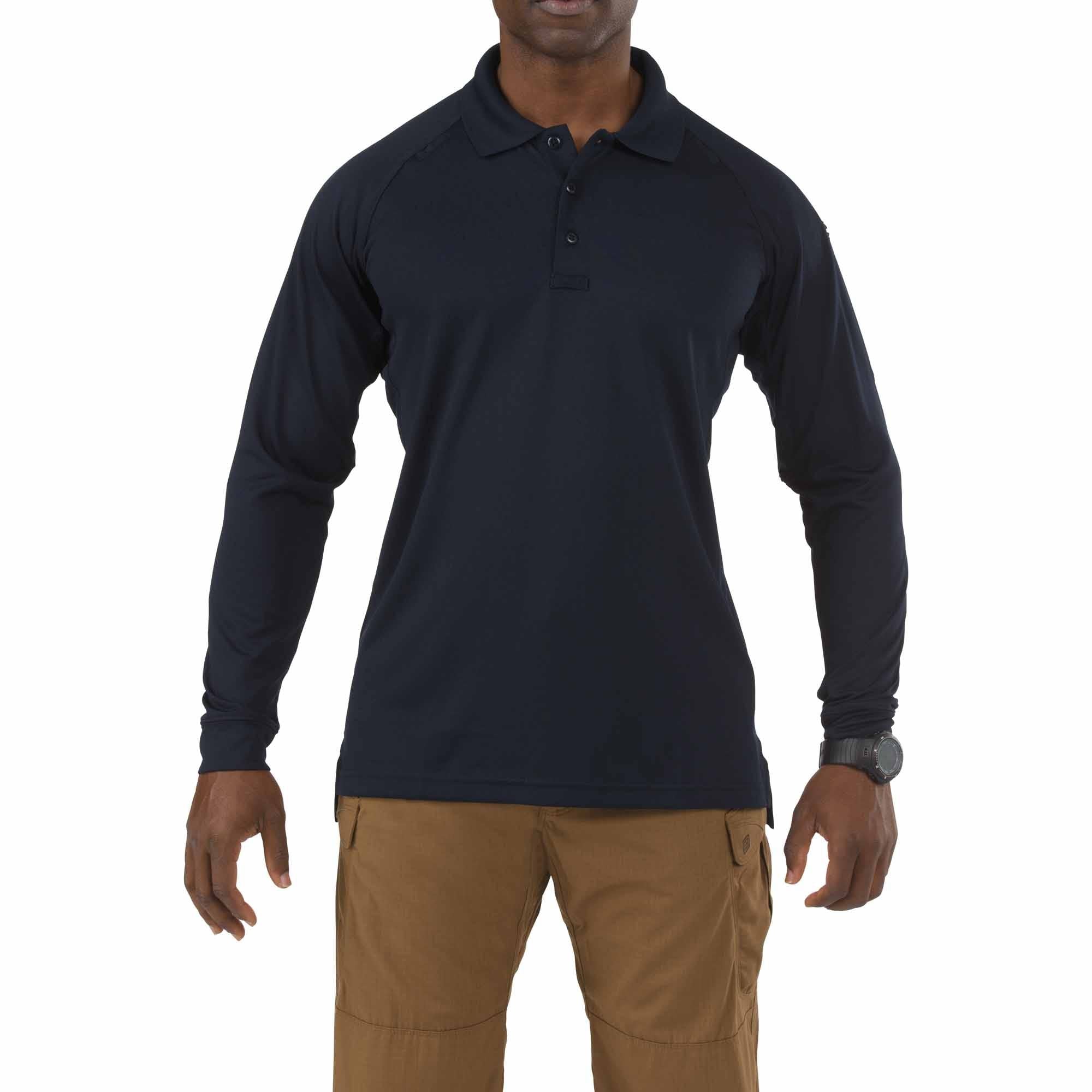 5.11 Tactical Performance Long Sleeve Polo i Dark Navy, långärmad pikétröja