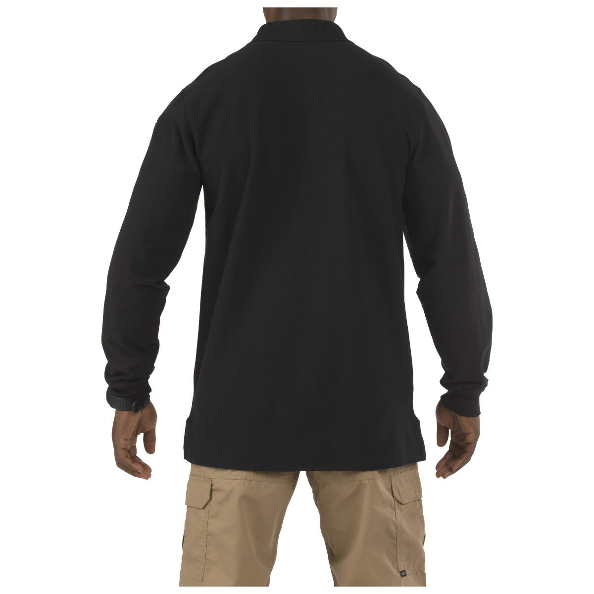 5.11 Utility Long Sleeve Polo i Black, långärmad pikétröja med pennfickor på ärmen