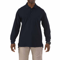 5.11 Utility Long Sleeve Polo i Dark Navy, långärmad pikétröja med pennfickor på ärmen