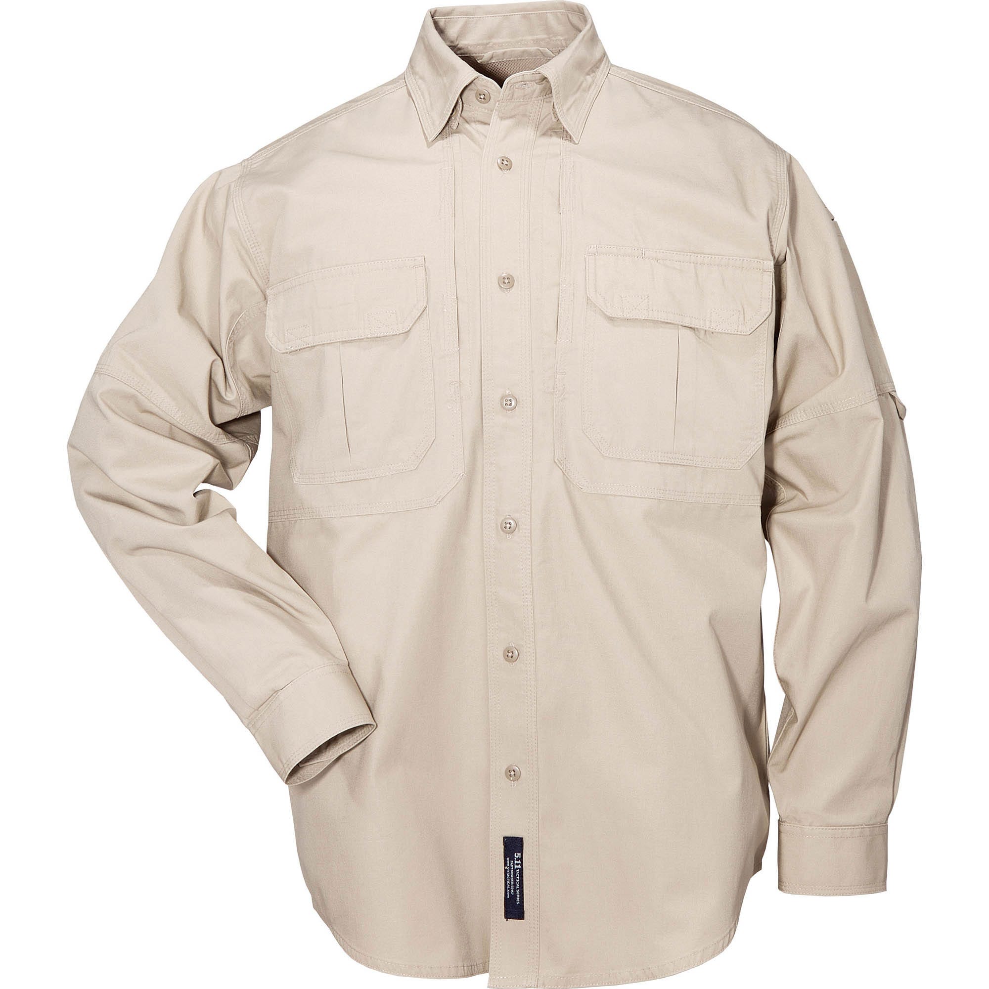 5.11 The Original Long Sleeve Shirt i Khaki, långärmad skjorta med fickor och justerbara manschetter