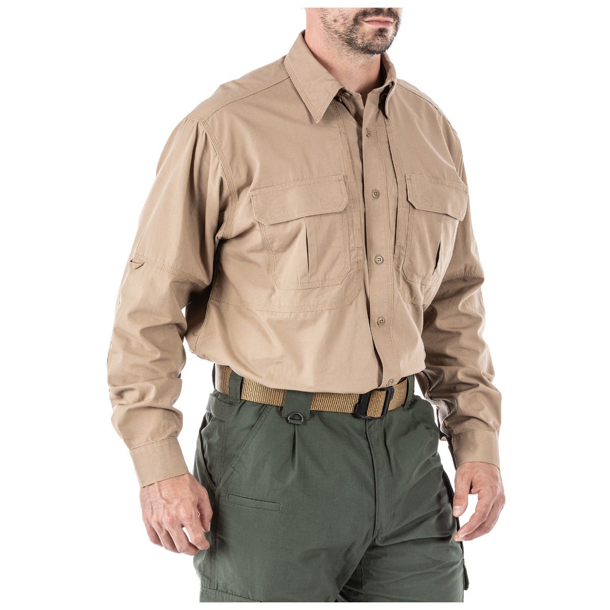 5.11 The Original Long Sleeve Shirt i Coyote, långärmad skjorta med fickor och justerbara manschetter