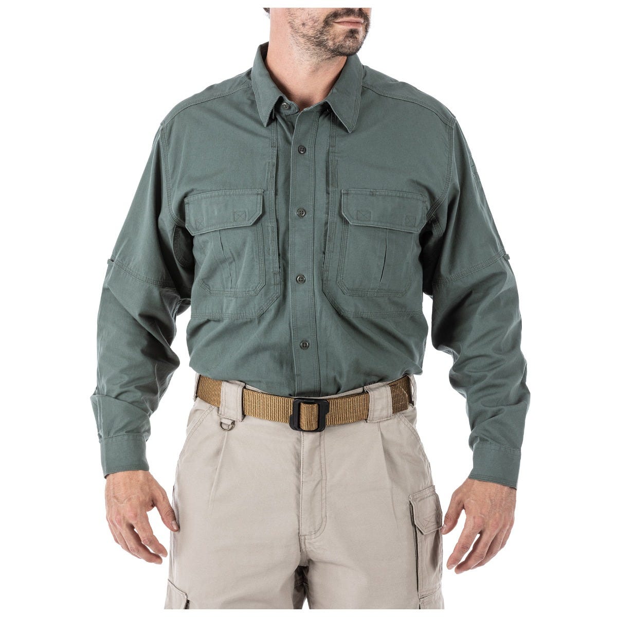5.11 The Original Long Sleeve Shirt i OD Green, långärmad skjorta med fickor och justerbara manschetter