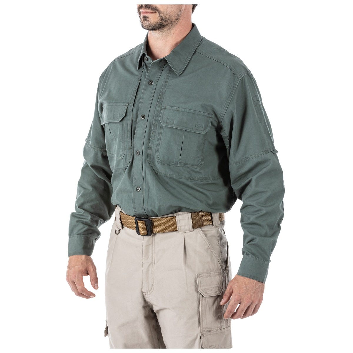 5.11 The Original Long Sleeve Shirt i OD Green, långärmad skjorta med fickor och justerbara manschetter