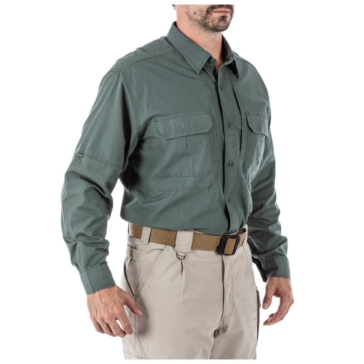 5.11 The Original Long Sleeve Shirt i OD Green, långärmad skjorta med fickor och justerbara manschetter