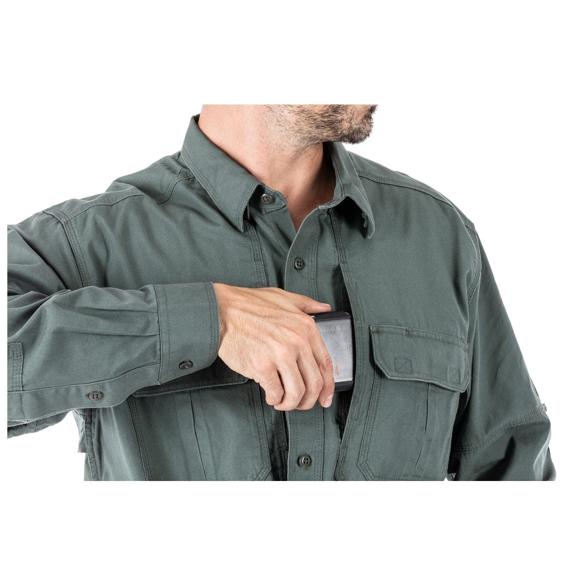 5.11 The Original Long Sleeve Shirt i OD Green, långärmad skjorta med fickor och justerbara manschetter