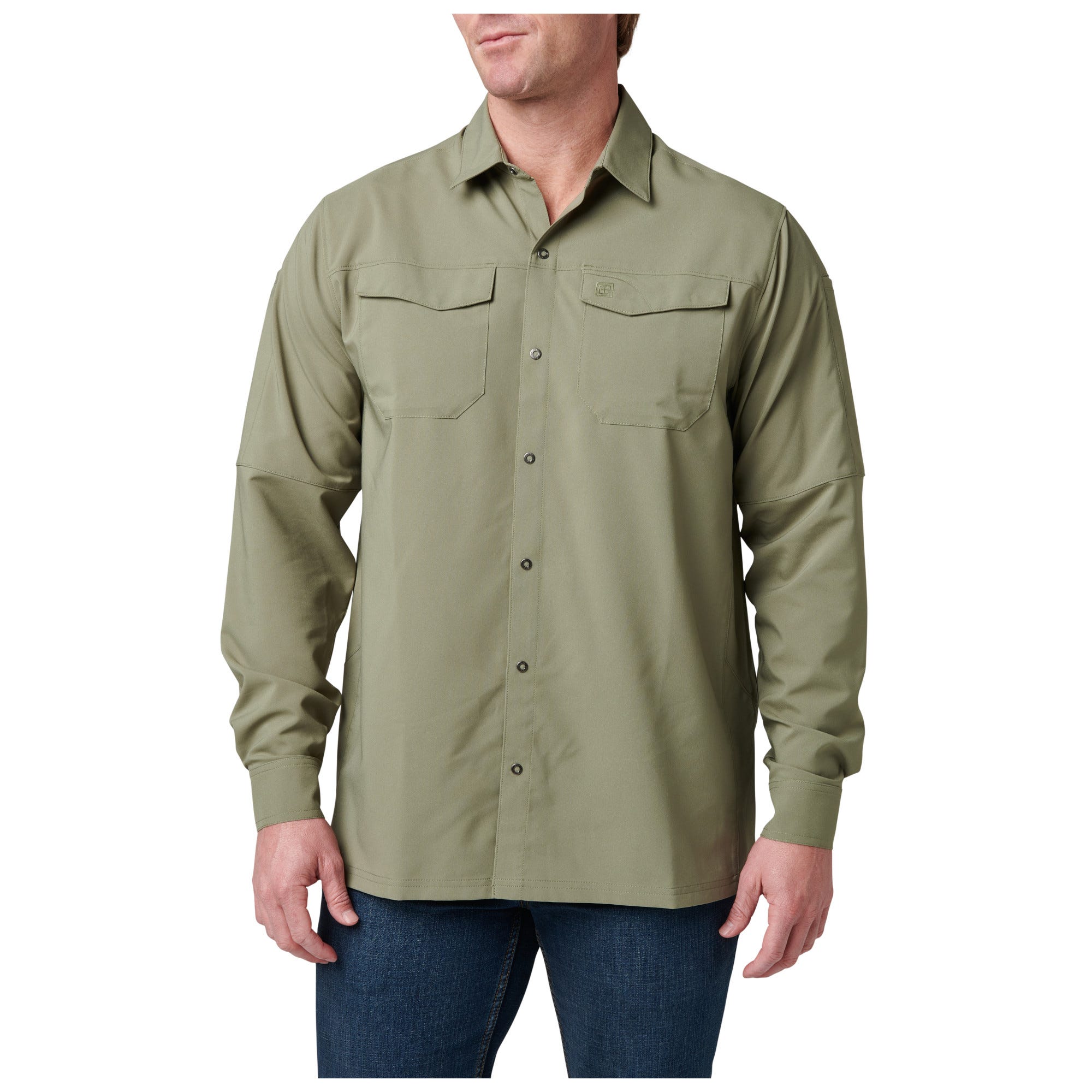 5.11 Tactical Freedom Flex Long Sleeve Shirt i Tank Green, långärmad skjorta med utility-fickor