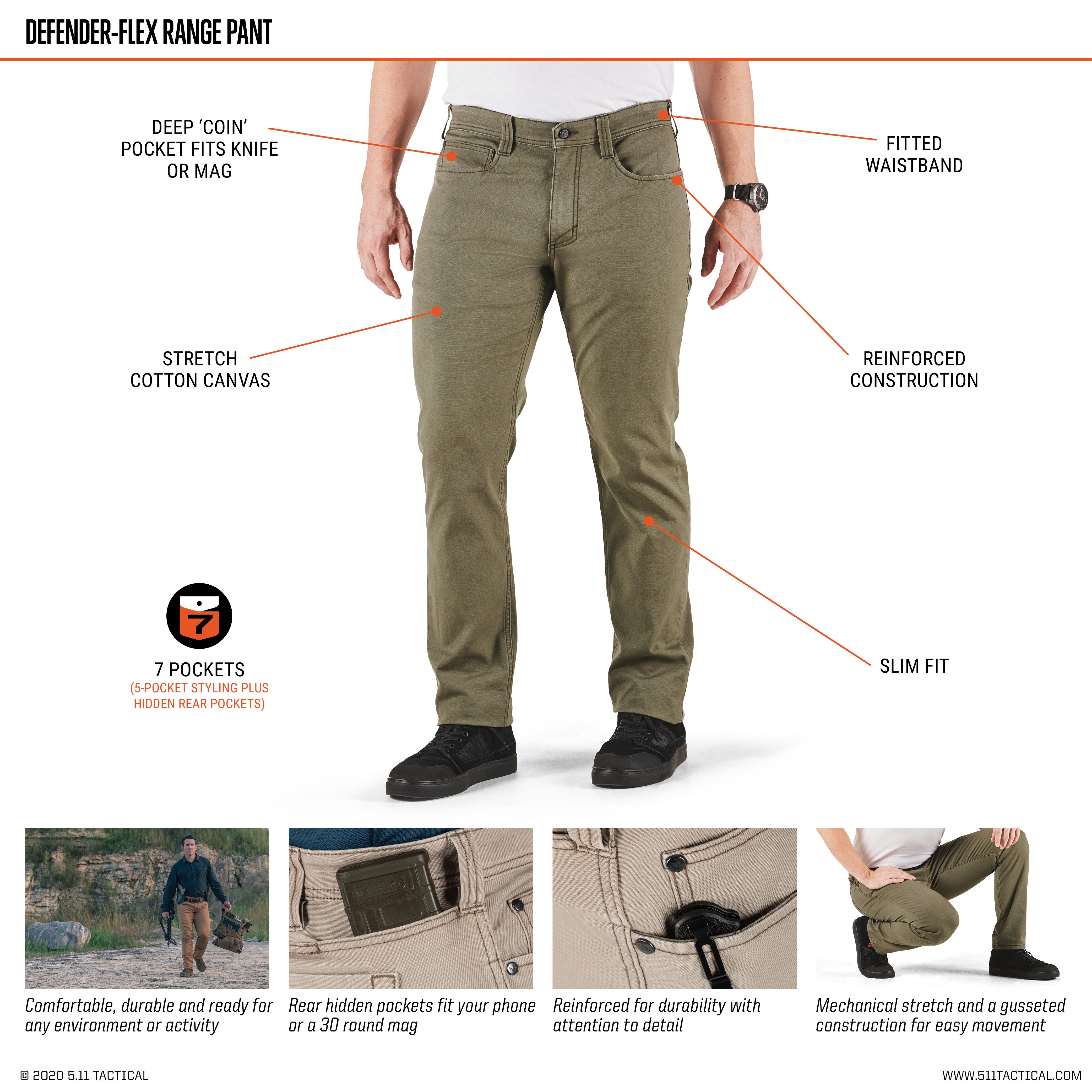 5.11 Defender-Flex Range Pant i Khaki