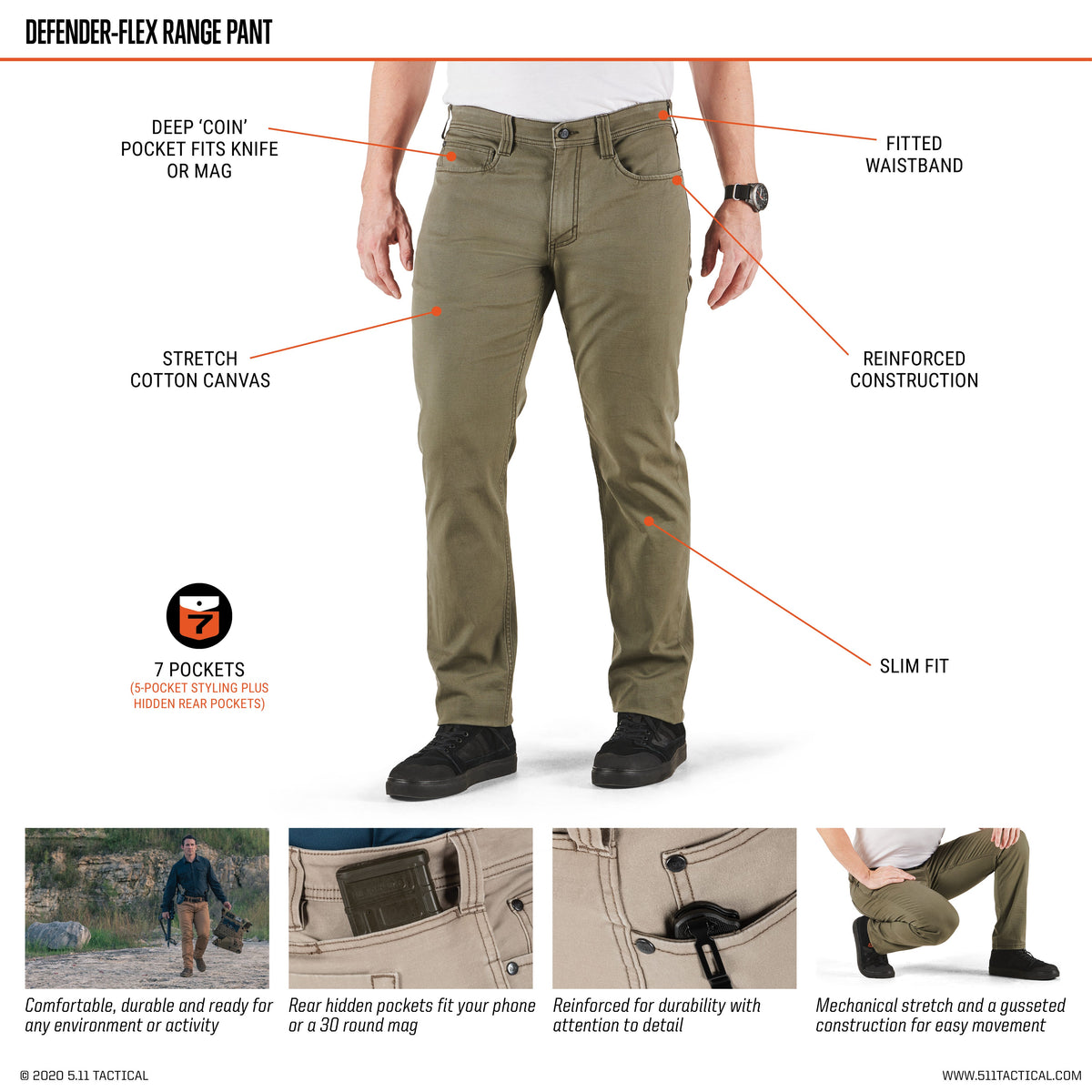 5.11 Defender-Flex Range Pant i Khaki