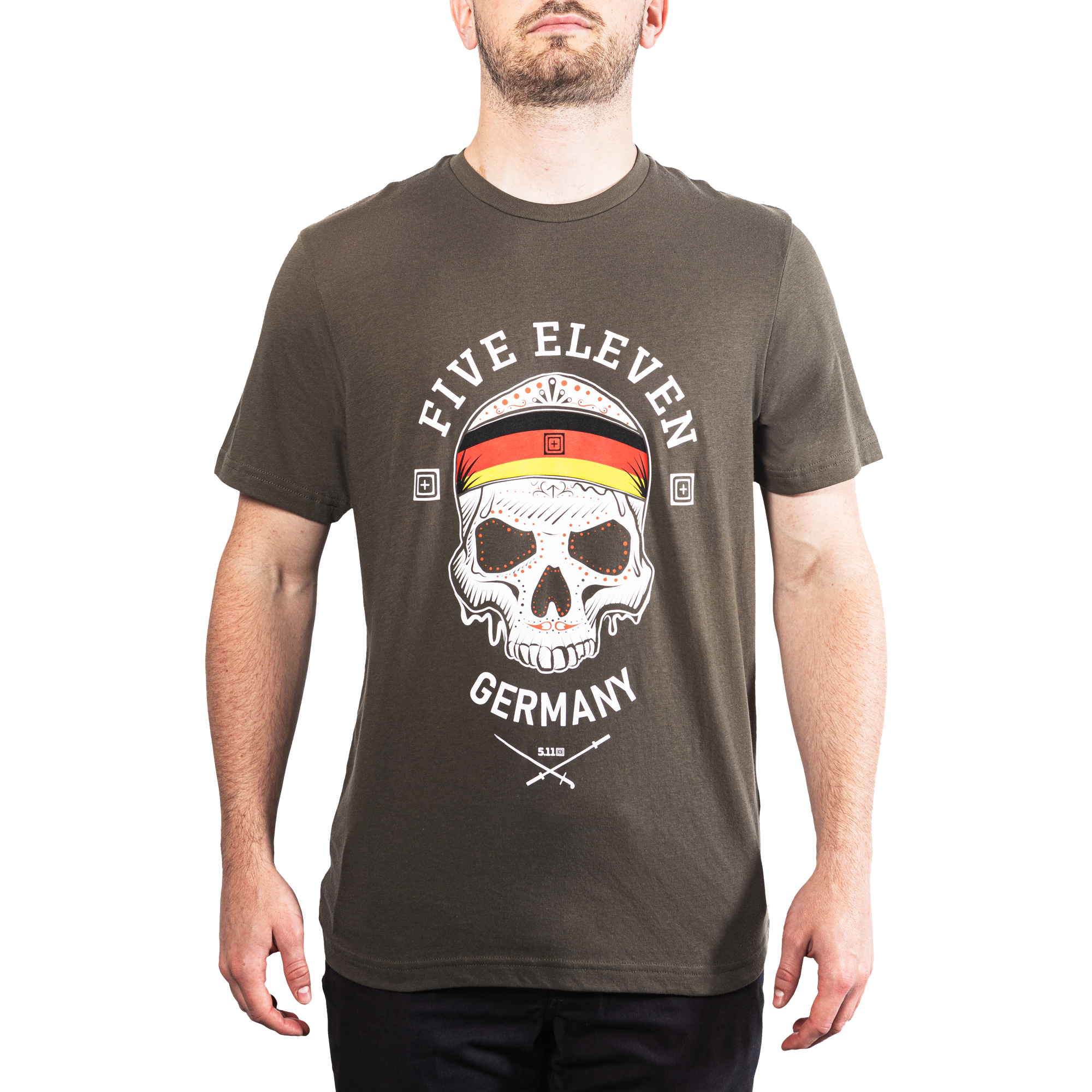 5.11 Decorated Skull Tee Germany T-shirt med dödskallemotiv i Ranger Green