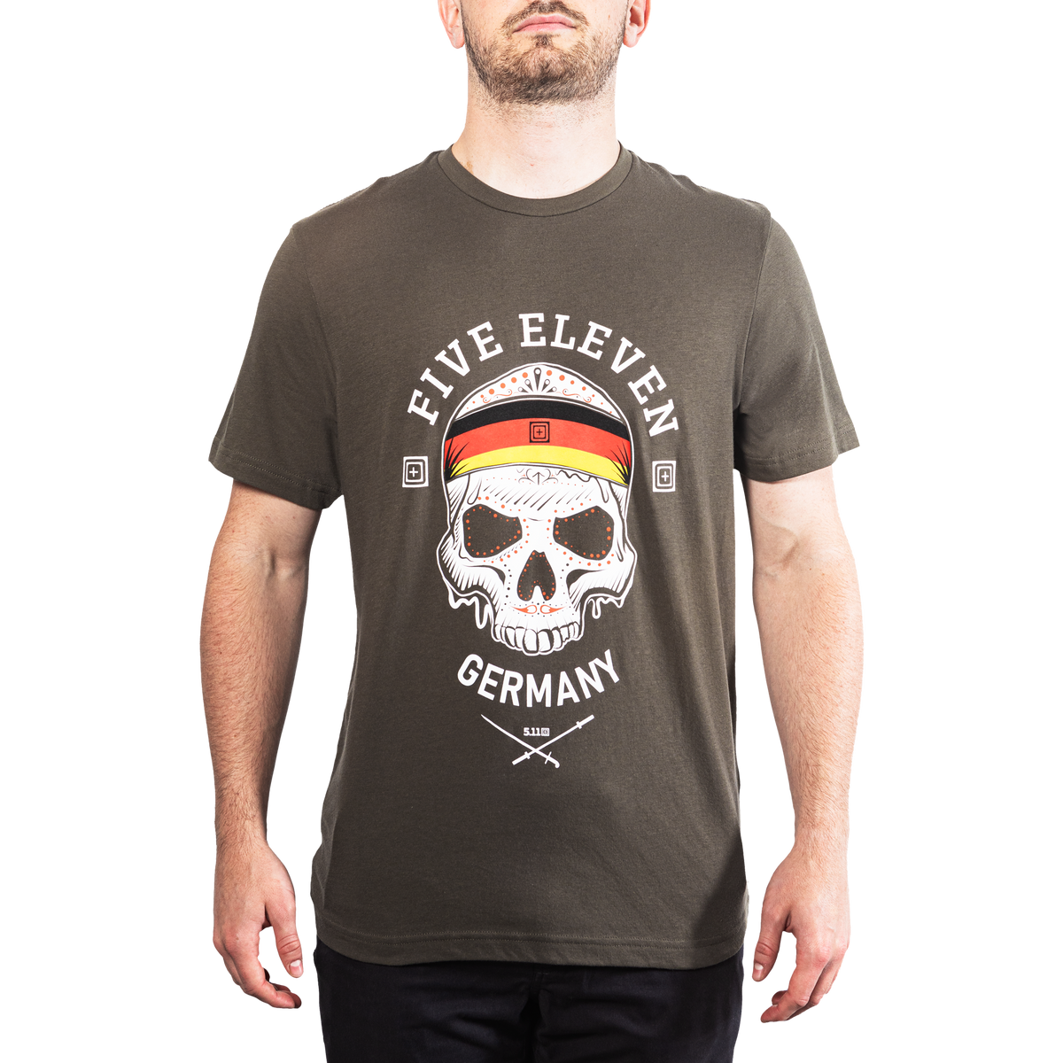 5.11 Decorated Skull Tee Germany T-shirt med dödskallemotiv i Ranger Green