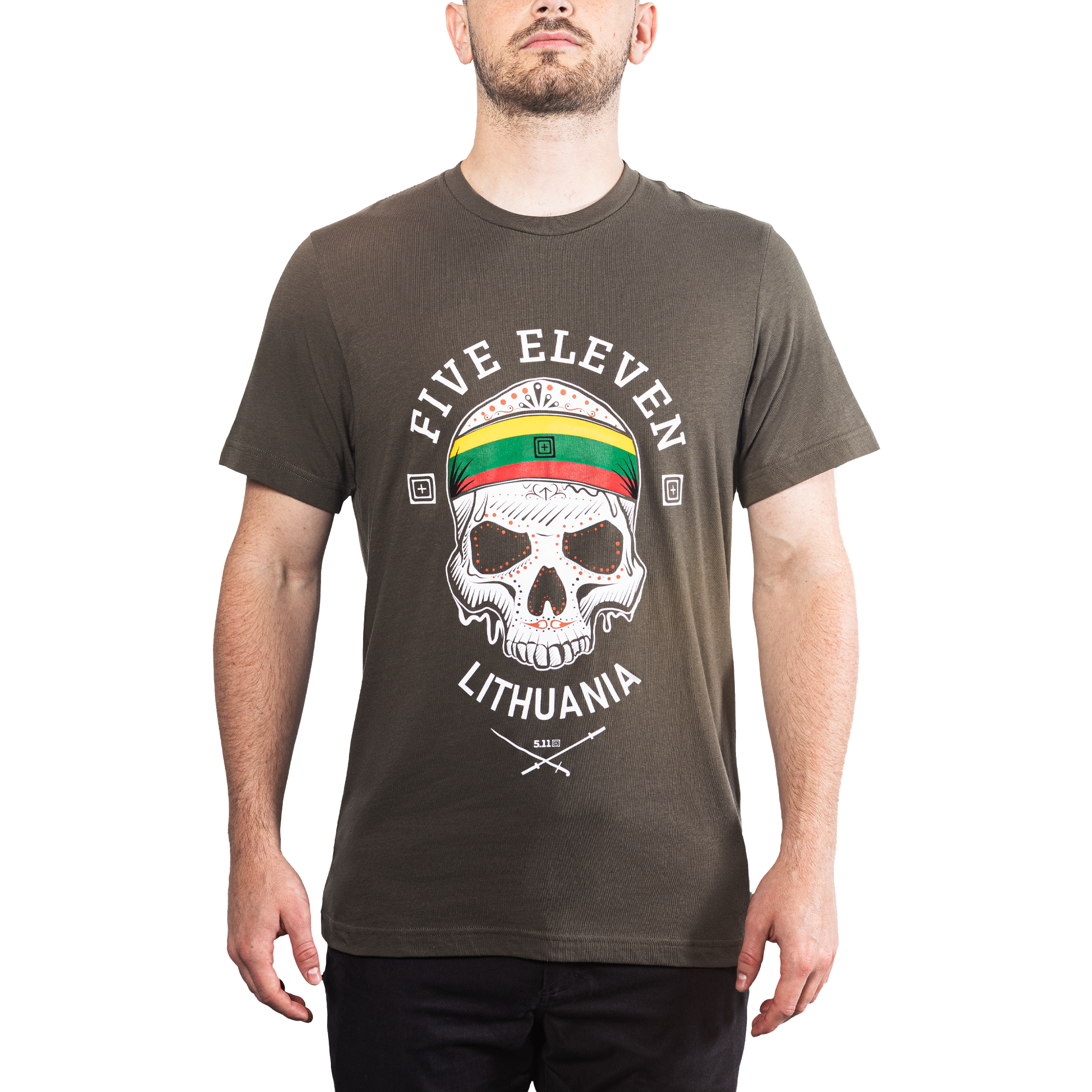 5.11 Decorated Skull Tee Lithuania T-shirt för herr i Ranger Green med dekorerat dödskallemotiv