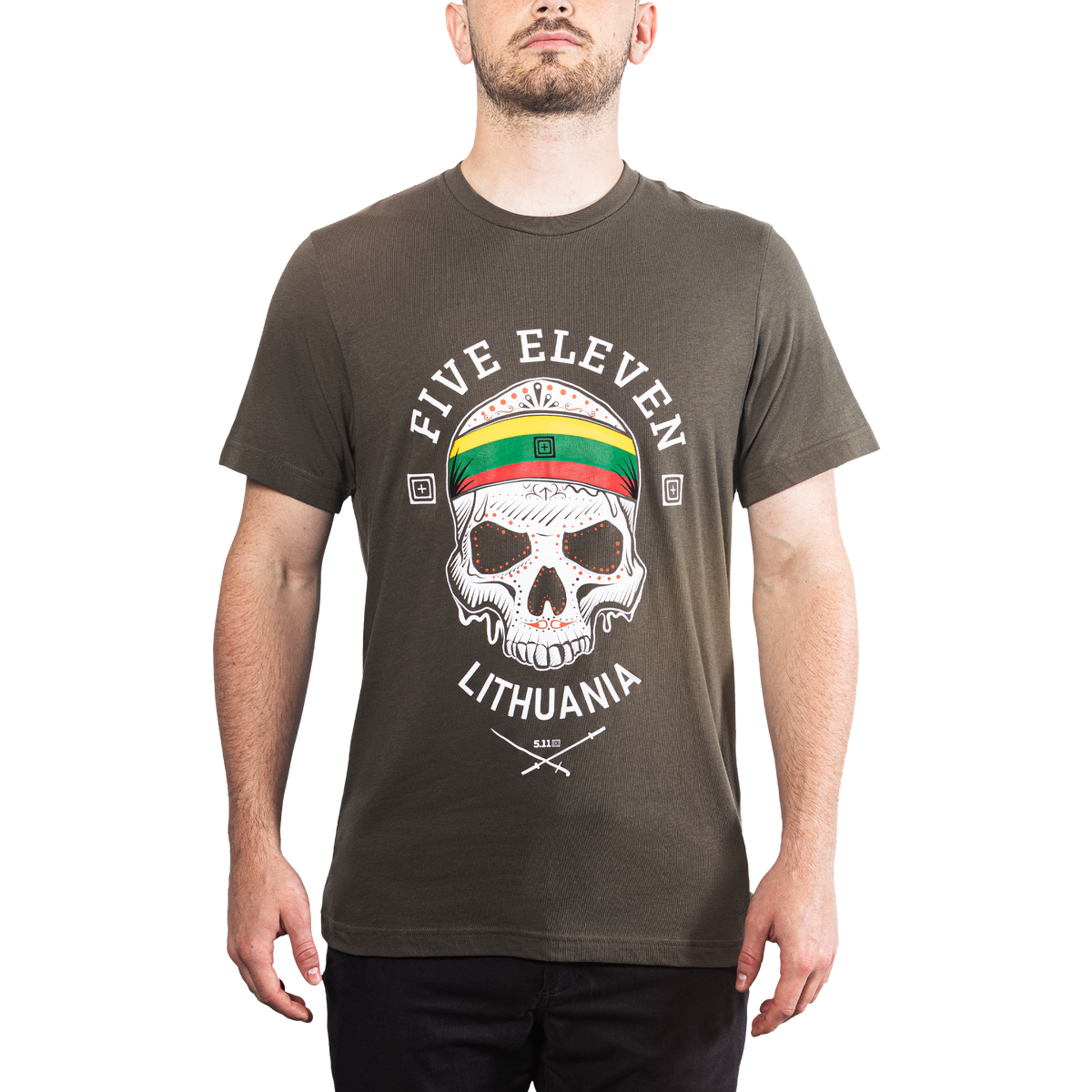 5.11 Decorated Skull Tee Lithuania T-shirt för herr i Ranger Green med dekorerat dödskallemotiv