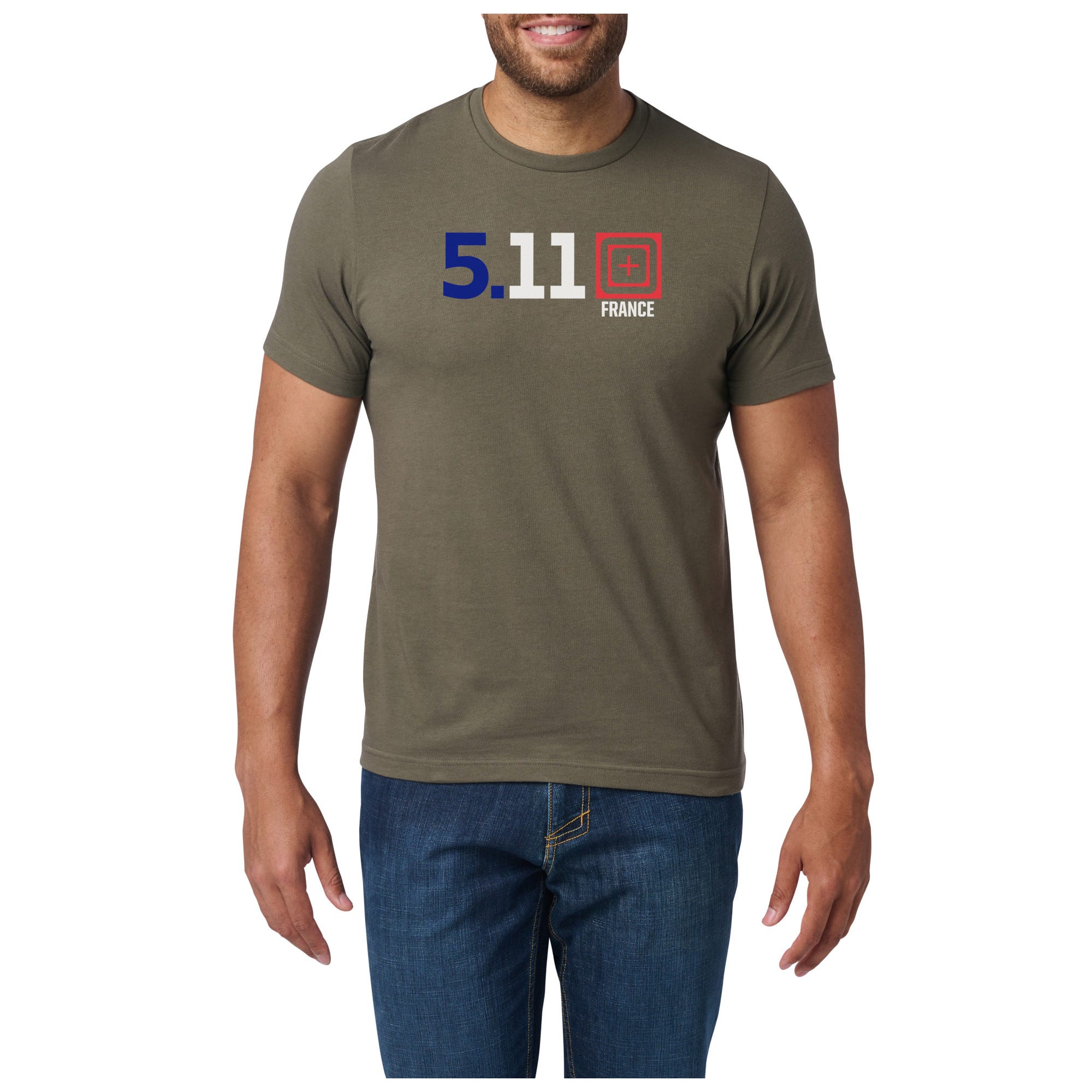 5.11 France Fill Tee kortärmad T-shirt i Ranger Green med France 5.11-motiv