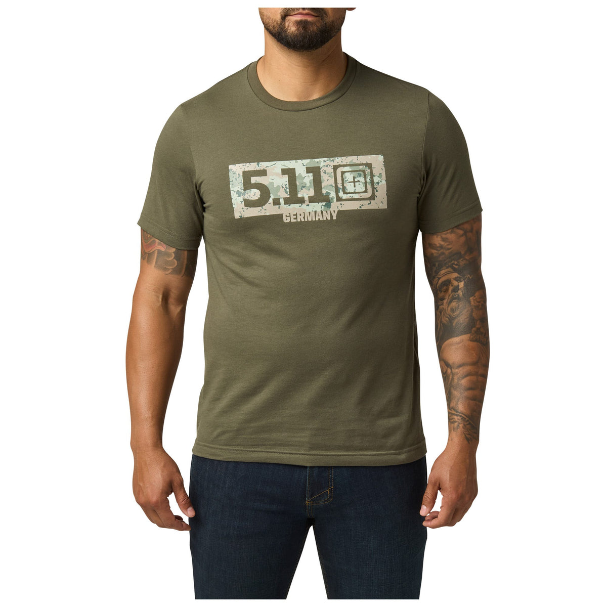 5.11 Camo Fill Germany Tee T-shirt med kamouflageinspirerad grafik i Ranger Green