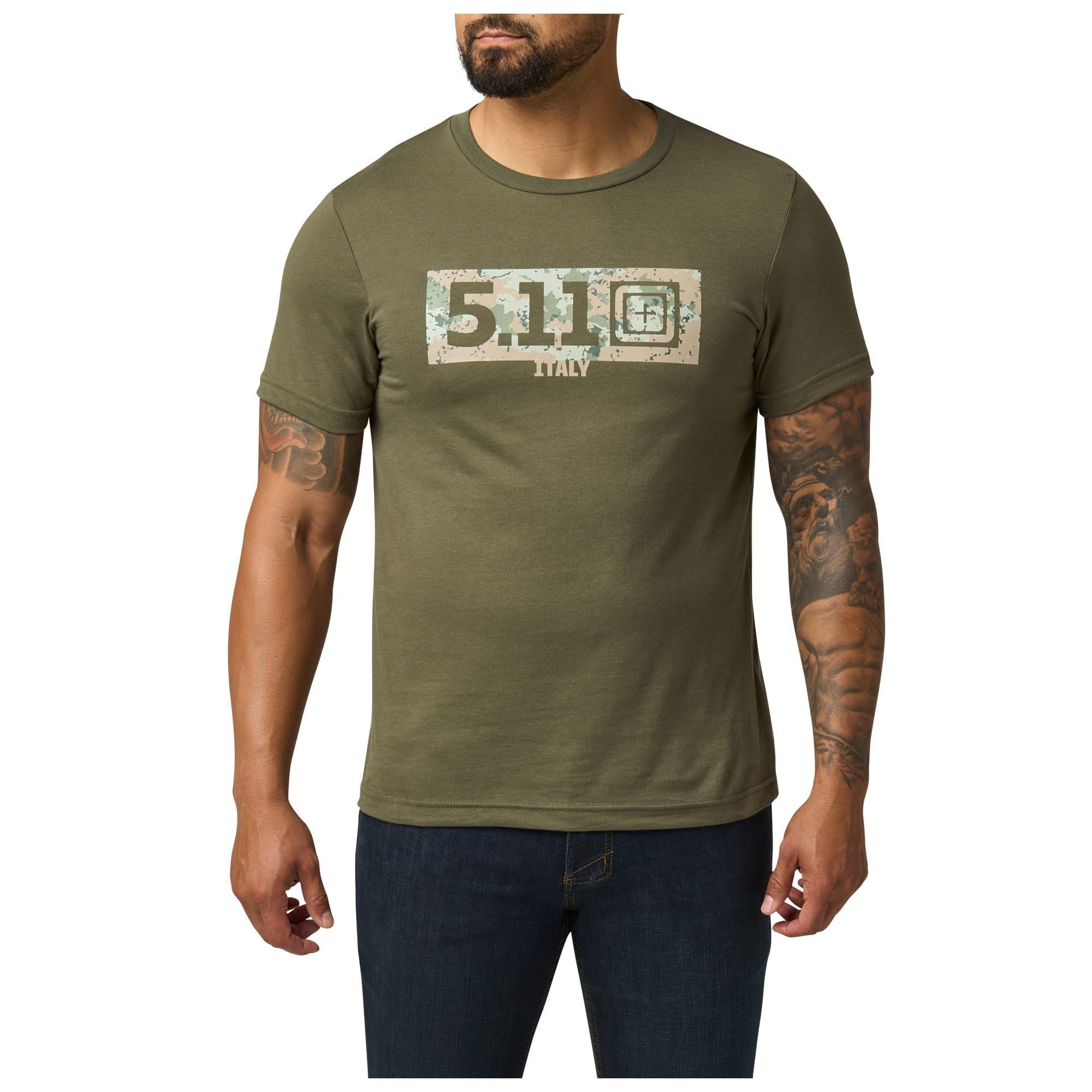 5.11 Camo Fill Italy Tee T-shirt med slitet Italieninspirerat tryck i Ranger Green