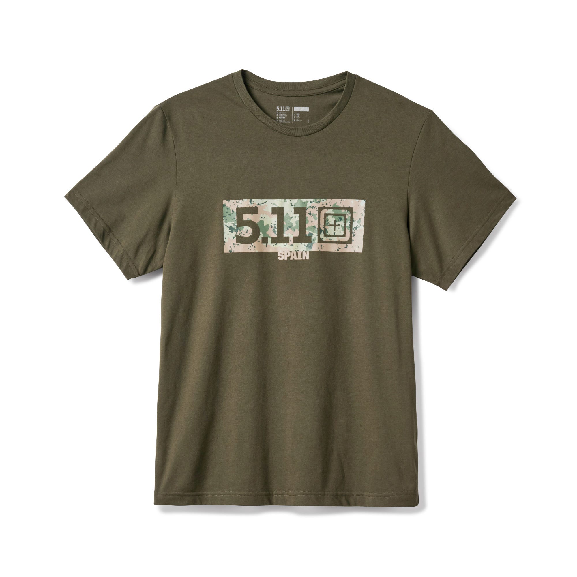 5.11 Camo Fill Spain Tee i Ranger Green med sliten grafik
