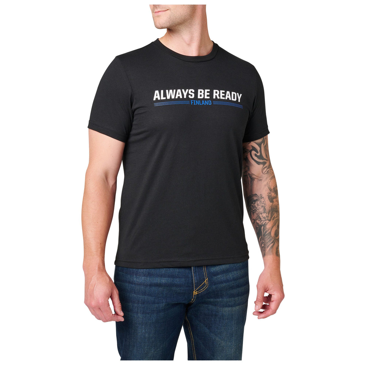 5.11 Always Be Ready Finland Tee T-shirt i Black med Finlandstema och Always Be Ready-tryck