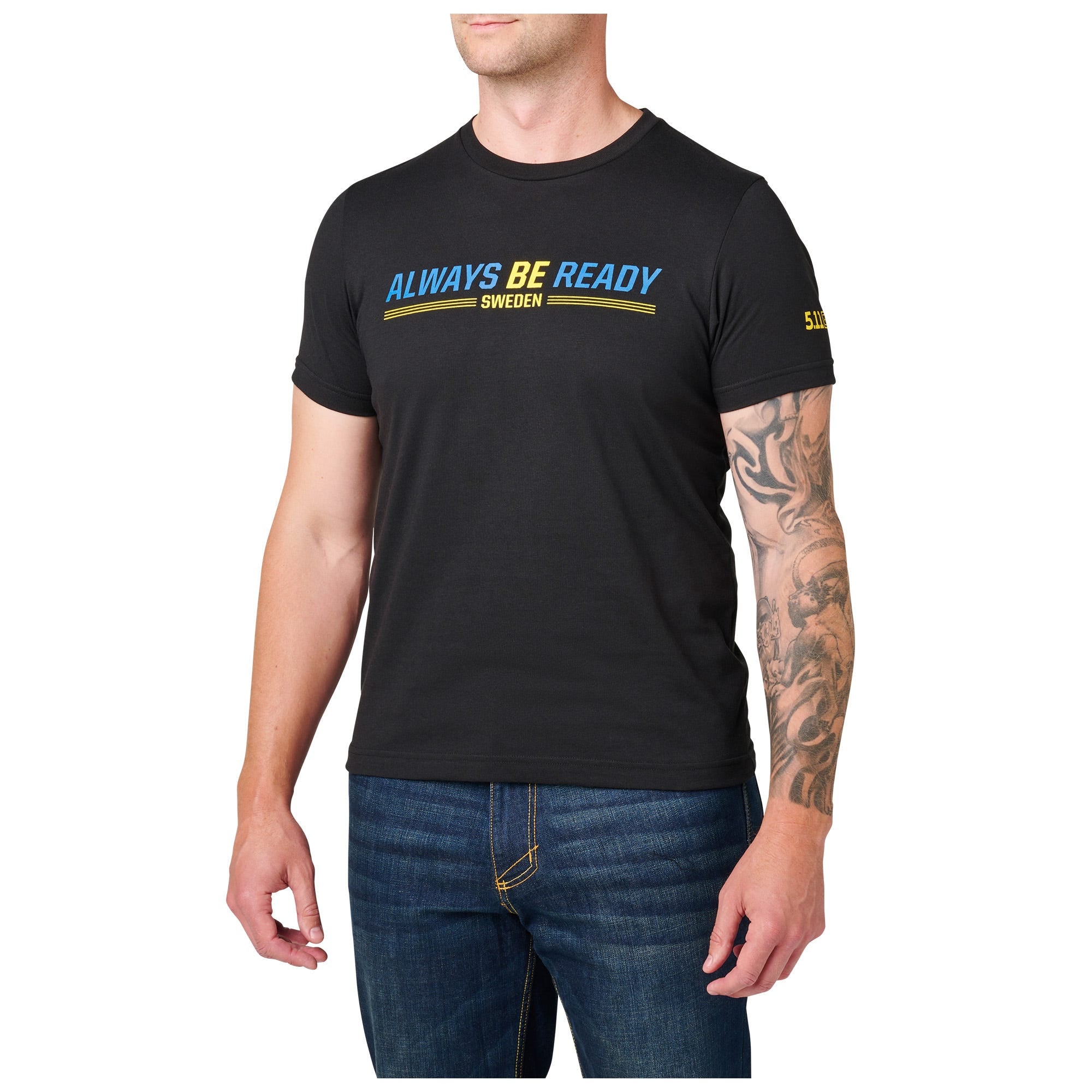 5.11 Always Be Ready Sweden Tee i Black med vikingainspirerat ABR-motiv