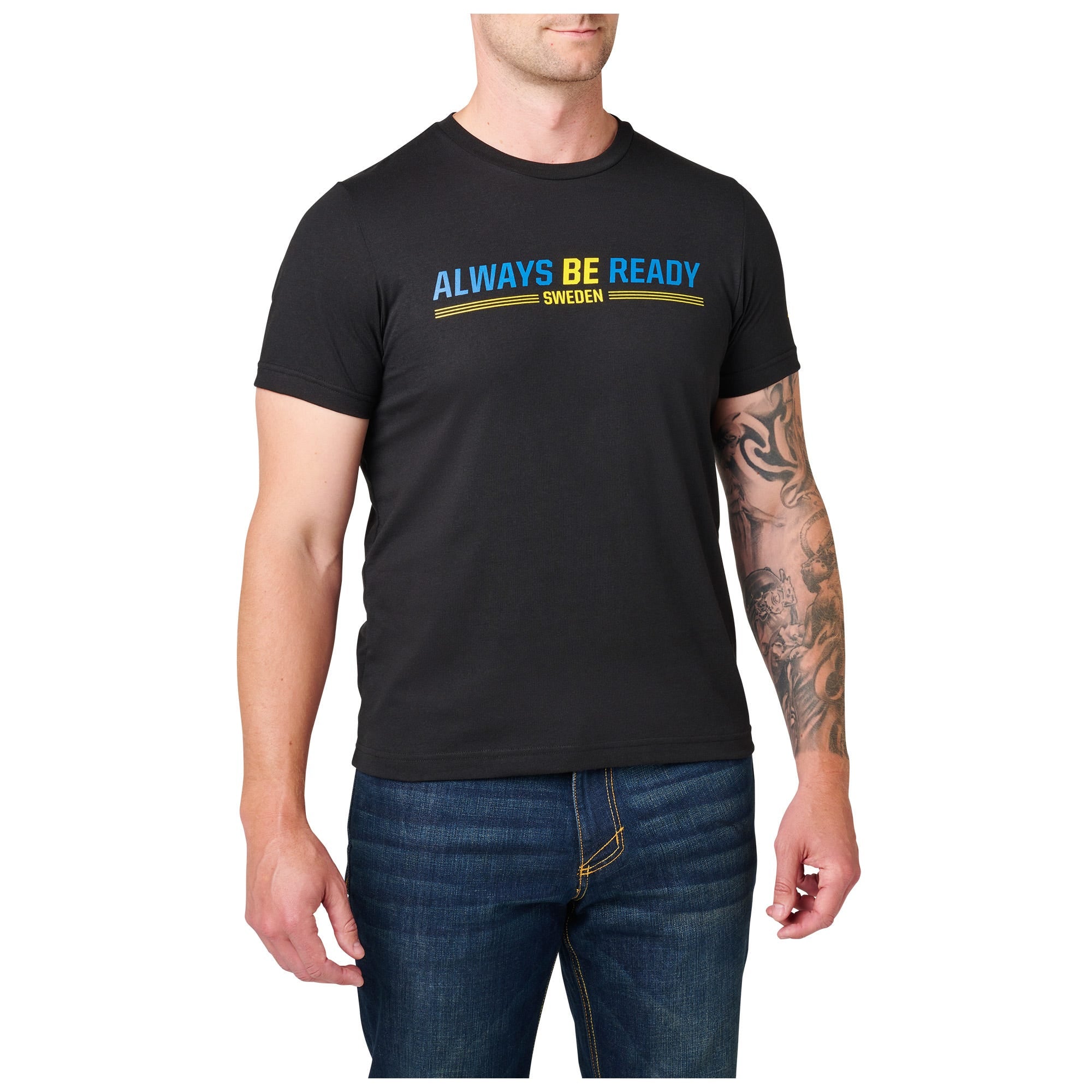 5.11 Always Be Ready Sweden Tee i Black med vikingainspirerat ABR-motiv