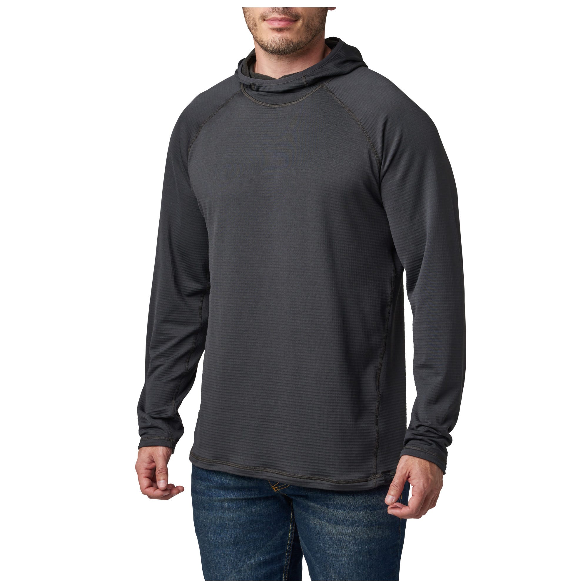 5.11 Stratos Long Sleeve Hoodie i Volcanic, långärmad huvtröja med formad huva