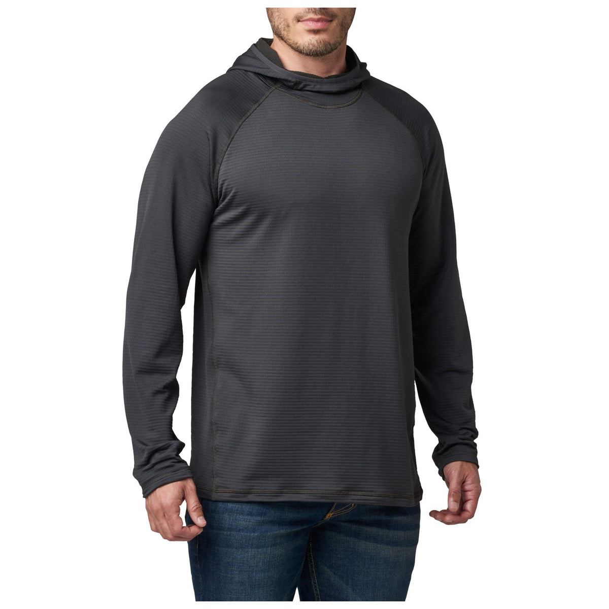 5.11 Stratos Long Sleeve Hoodie i Volcanic, långärmad huvtröja med formad huva