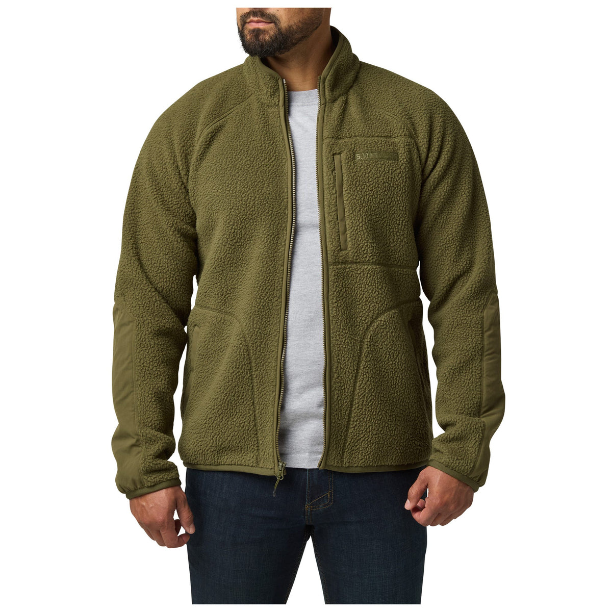 5.11 HQ Tech Fleece Jacket i Field Green med handfickor och bröstficka