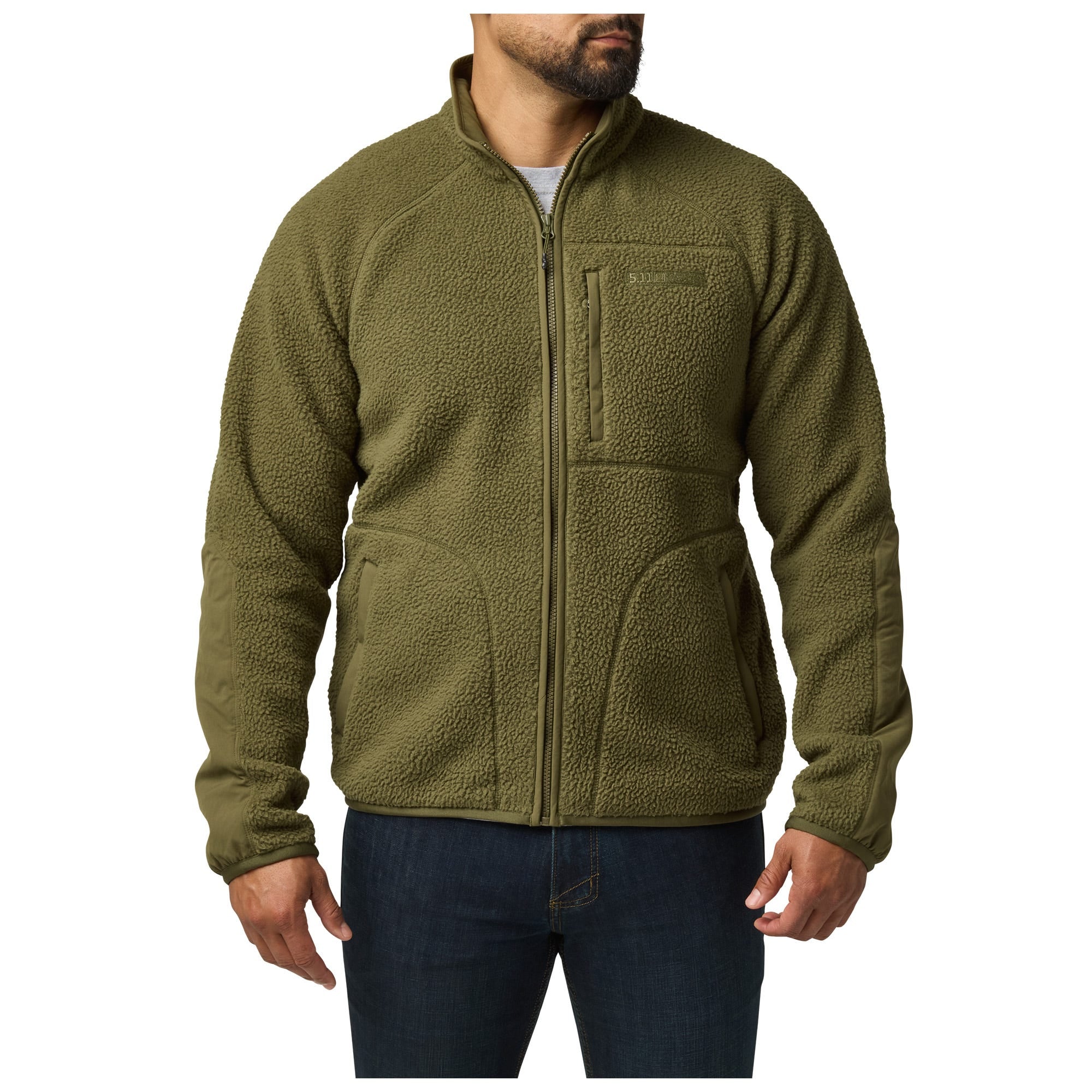 5.11 HQ Tech Fleece Jacket i Field Green med handfickor och bröstficka