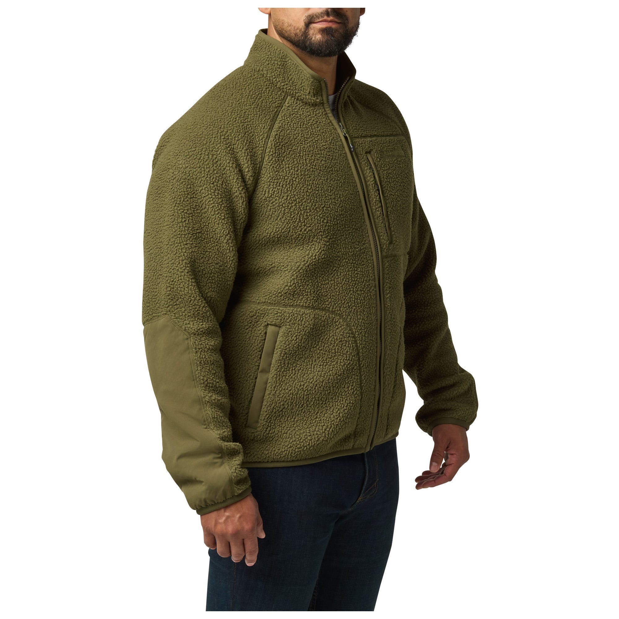 5.11 HQ Tech Fleece Jacket i Field Green med handfickor och bröstficka