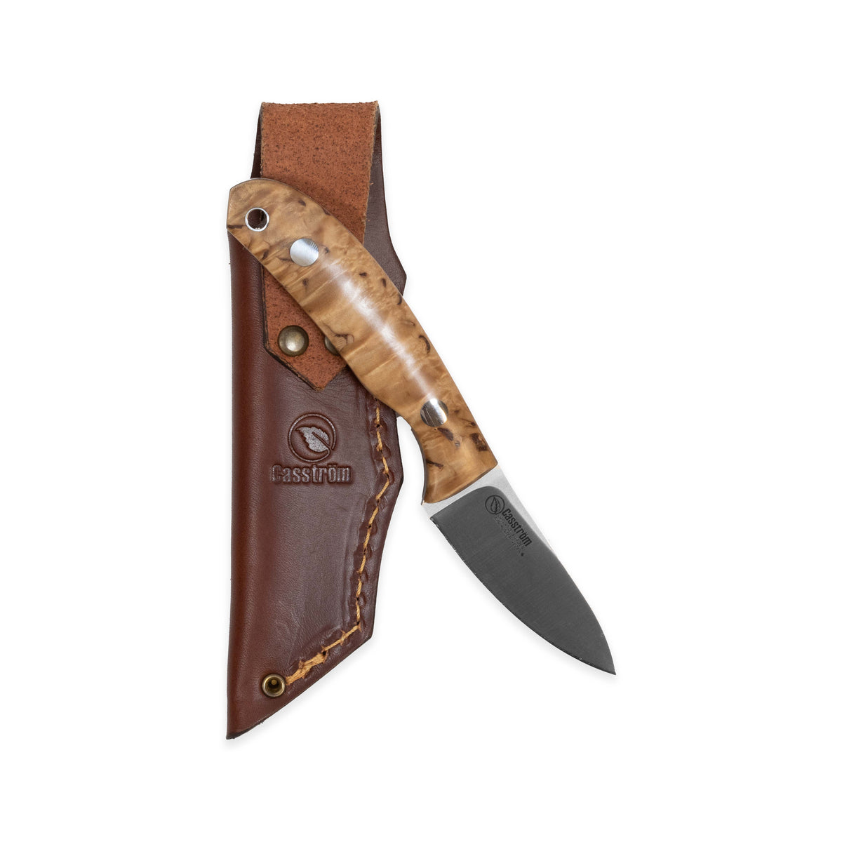 Casström Safari Mini Hunter kniv Stabiliserad masurbjörk, slida i läder – bild 4