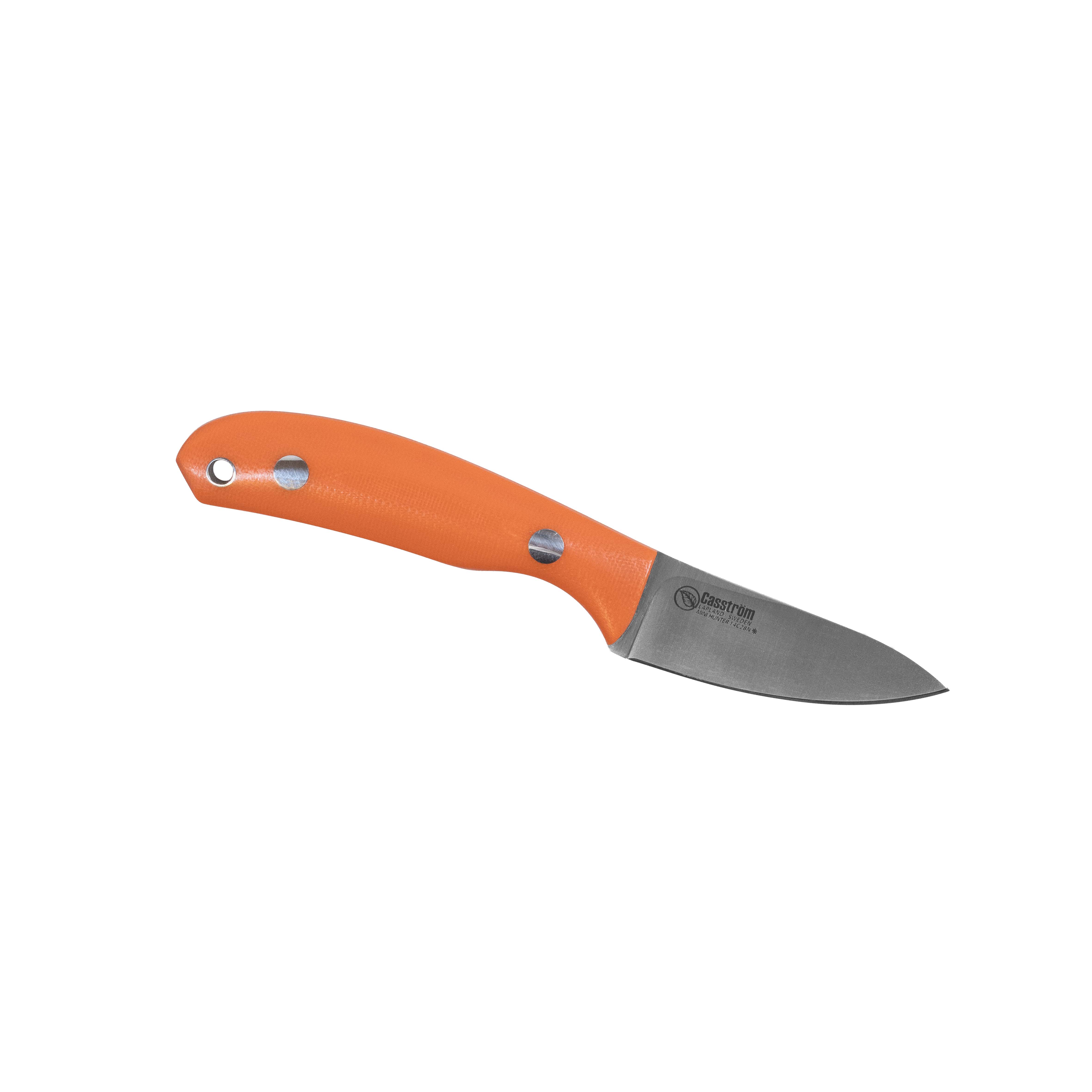 Casström Safari Mini Hunter kniv Orange G10, slida i läder – bild 2