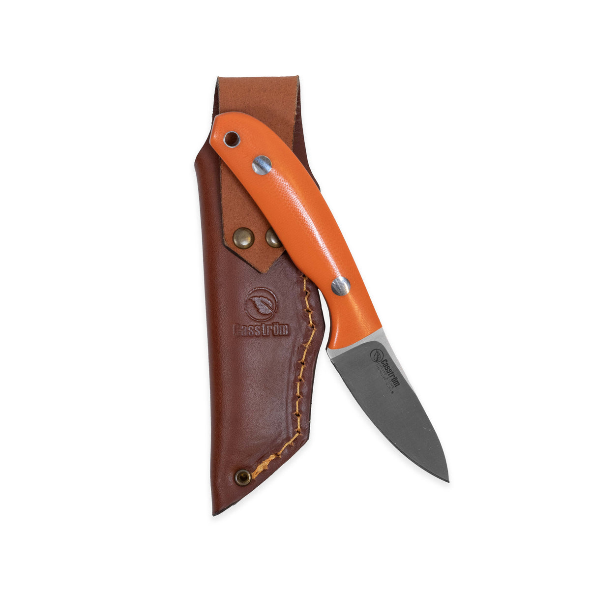 Casström Safari Mini Hunter kniv Orange G10, slida i läder – bild 4