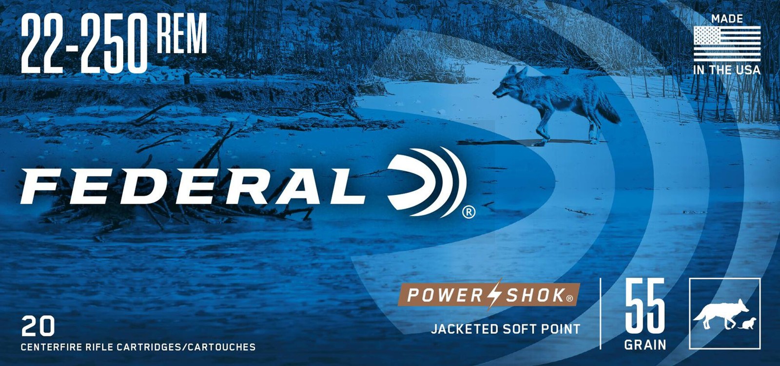 Federal - 22-250 Rem - Power-Shok - 55 gr - Jacketed SP - 20/Box