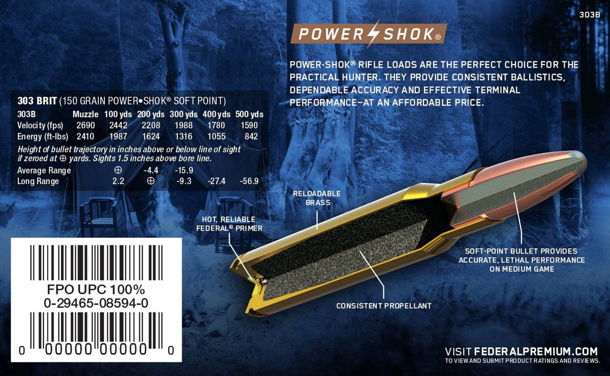 Federal - 303 British - Power-Shok - 150 gr - Jacketed SP - 20/Box
