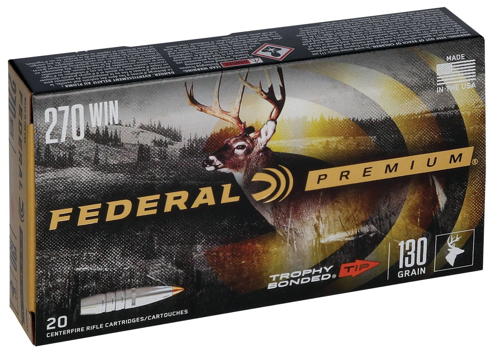 Federal - 270 Win - Premium - 130 gr - Trophy Bonded Tip - 20/Box