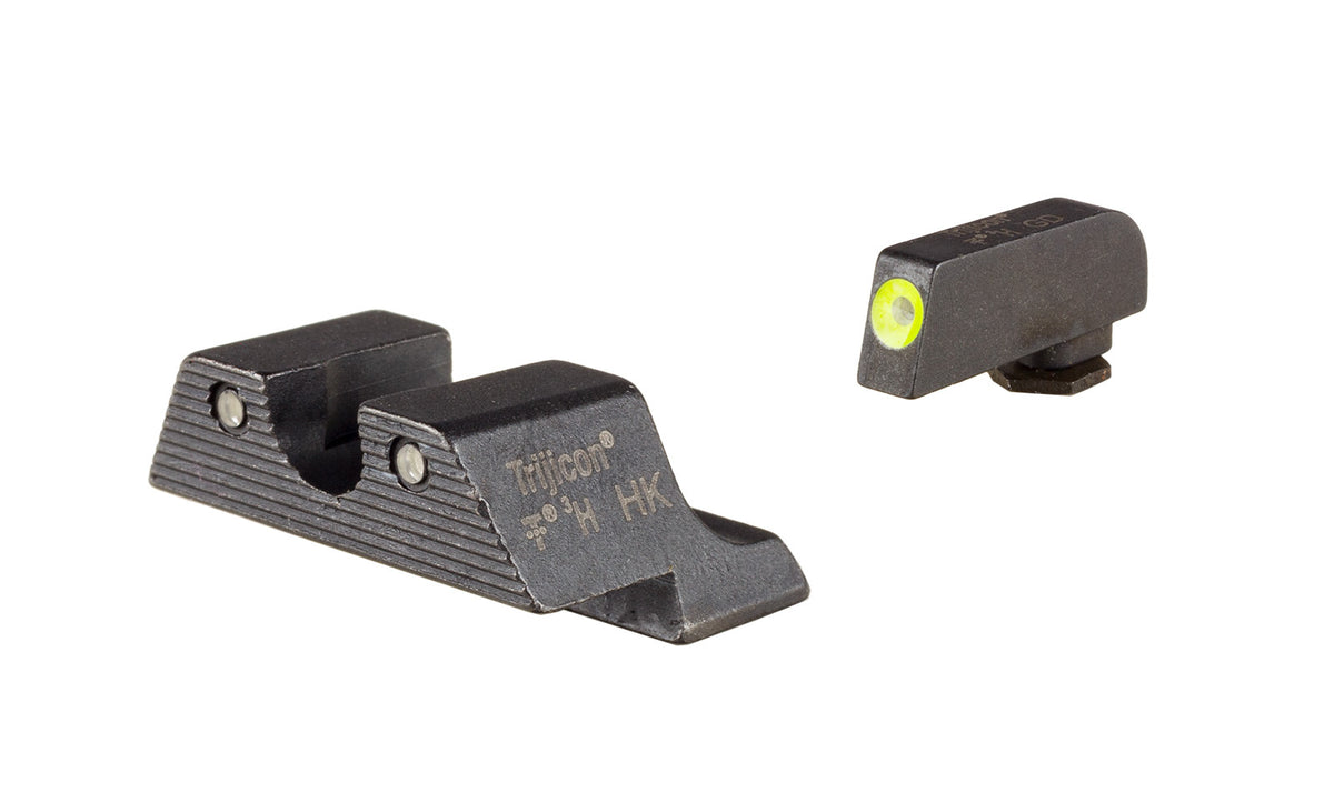 Trijicon HD XR nattsikteset med gul frontkontur och grön tritiumbelysning för Glock
