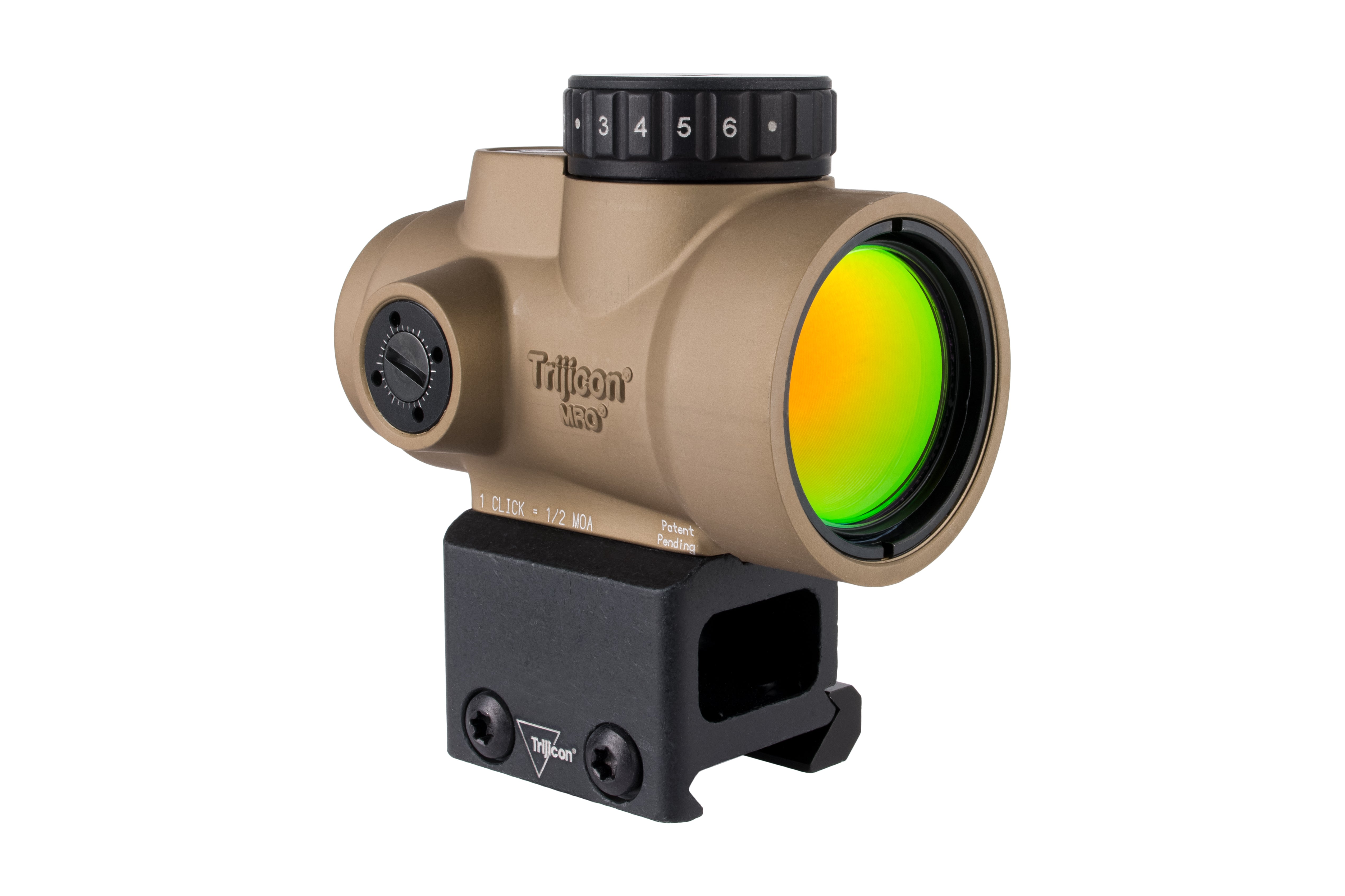 Trijicon MRO SD 1x25 rödpunktsikte i Coyote Brown med 2,0 MOA röd punkt och Lower 1/3 co-witness-montage – bild 6