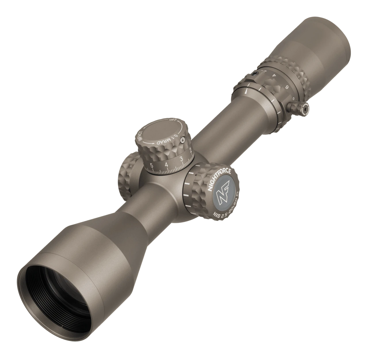 Nightforce Kikarsikte NX8 2,5-20x50 F1, 0,1 MRAD, TREMOR3, DigIllum, Dark Earth
