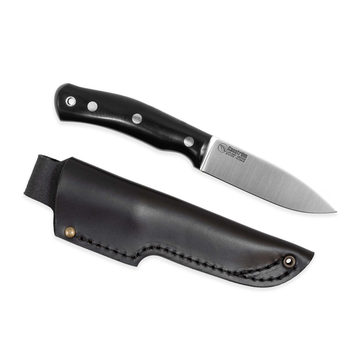 Casström No.10 SFK kniv Svart micarta & rostfritt stål, slida i läder